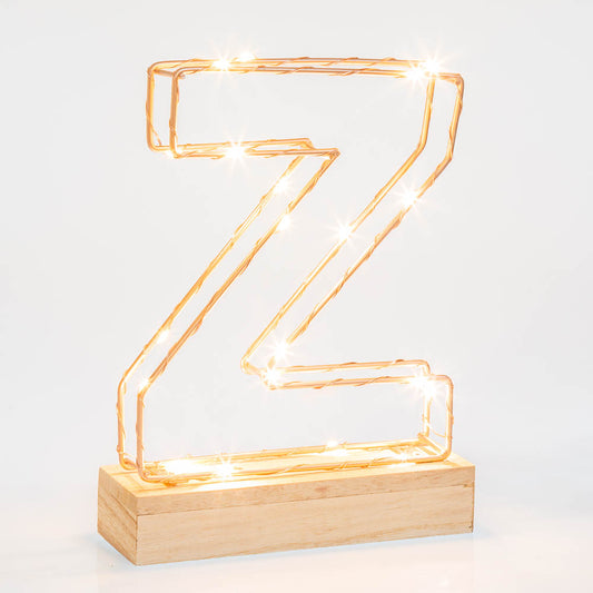 Single Illuminated Copper Rose Gold Wire Frame Letter Z LED Light