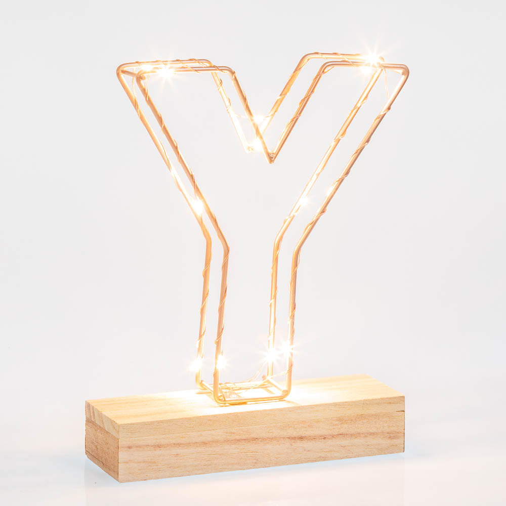 Single Illuminated Copper Rose Gold Wire Frame Letter Y LED Light