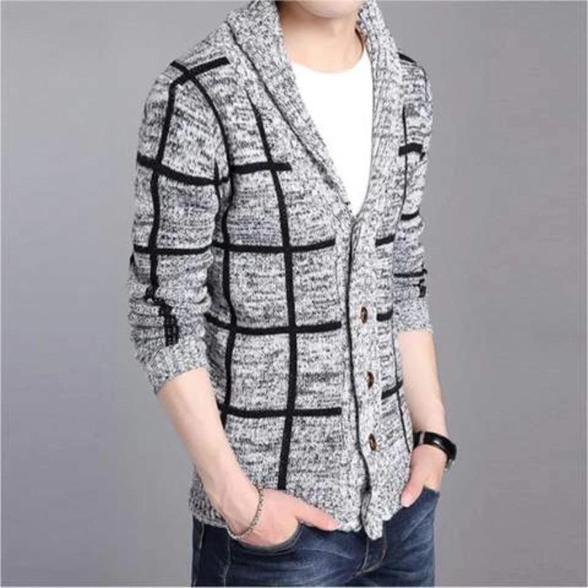 Men’s Shawl Collar Grey Cardigan