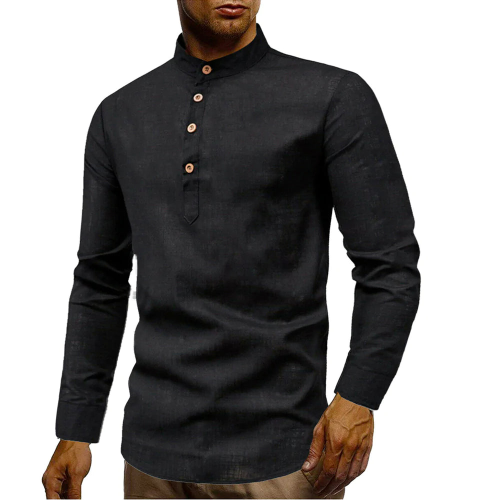 Stylish Men’s Stand Collar Linen Shirt