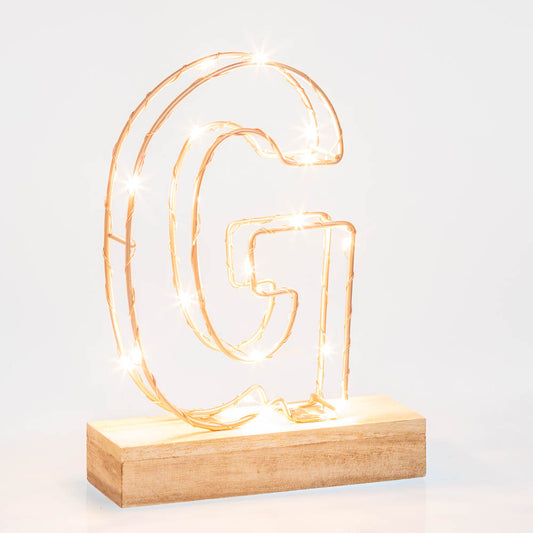 Single Illuminated Copper Rose Gold Wire Frame Letter G LED Light