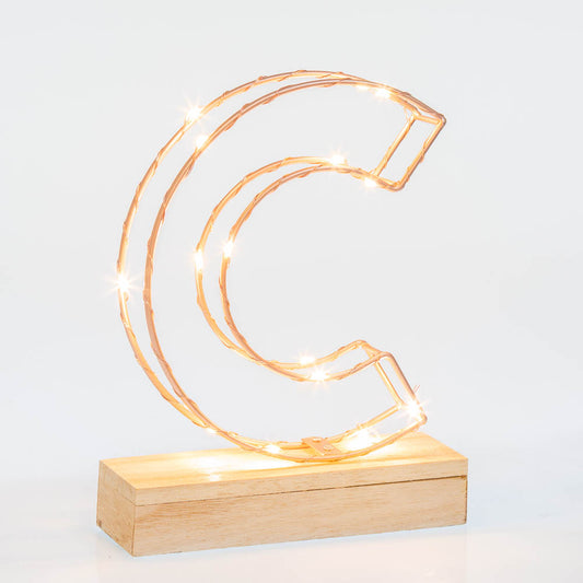 Single Illuminated Copper Rose Gold Wire Frame Letter C LED Light