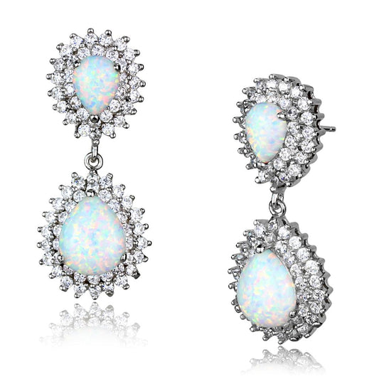 Rhodium 925 Sterling Silver Earrings with Semi-Precious Opal